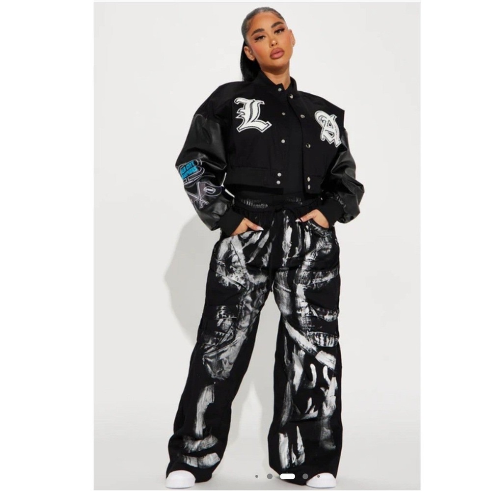 Fashion Nova LA‎ Champions Varsity Hip Hop Streetwear Bomber Jacket Cropped NWT